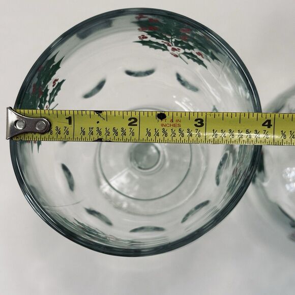 Bartlett Collins 16oz Thumbprint Glass Holly Berry 6" Goblets Set of 2 Christmas - Picture 8 of 10